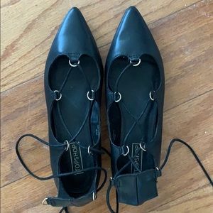 Black top shop tie up flats size 39